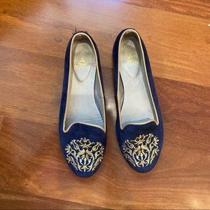 Navy Slippers with Gold Embroidery